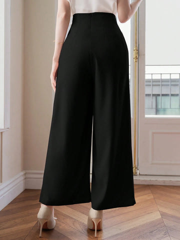 Women's Solid Color High Waist Simple Wide-Leg Pants