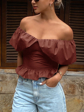 Women's Solid Color Strapless One-Shoulder Elegant Cropped Summer Top