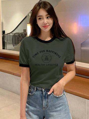 DAZY Women's Colorblock Letter Printed T-Shirt
