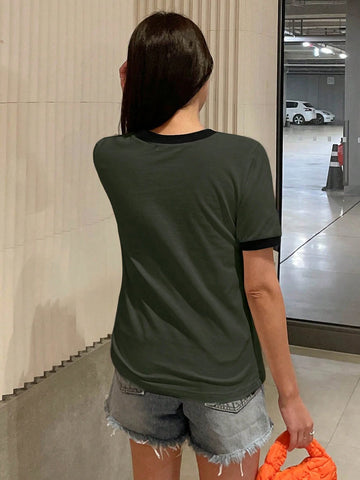DAZY Women's Colorblock Letter Printed T-Shirt
