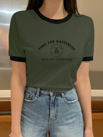 DAZY Women's Colorblock Letter Printed T-Shirt