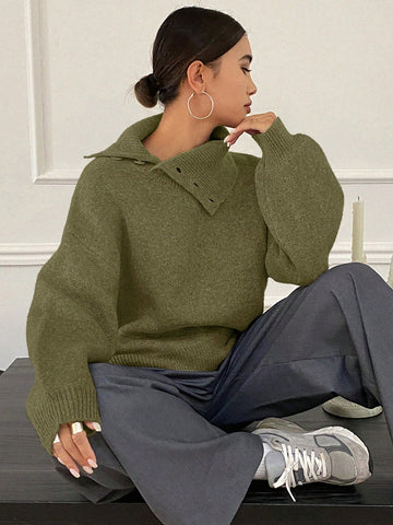 DAZY Women's Loose Casual Solid Color Sweater