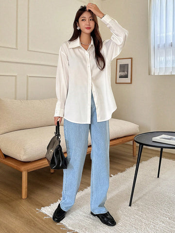 DAZY Simple Style Business Casual Solid Color Shirt