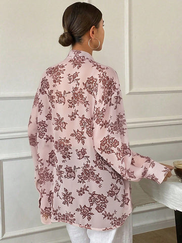 Women's Loose Tie Neck Long Sleeve Thin Casual Summer Blouse
