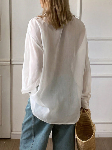 Women's Loose Tie Neck Long Sleeve Thin Casual Summer Blouse