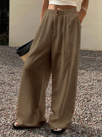 DAZY Women's Solid Color Loose Pants With Pockets