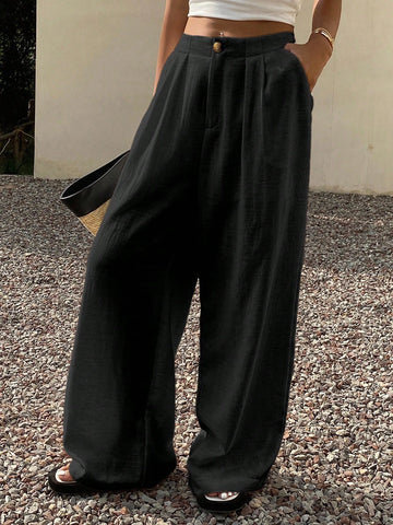 DAZY Women's Solid Color Loose Pants With Pockets