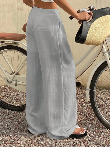 DAZY Women's Solid Color Loose Pants With Pockets