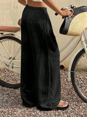 DAZY Women's Solid Color Loose Pants With Pockets