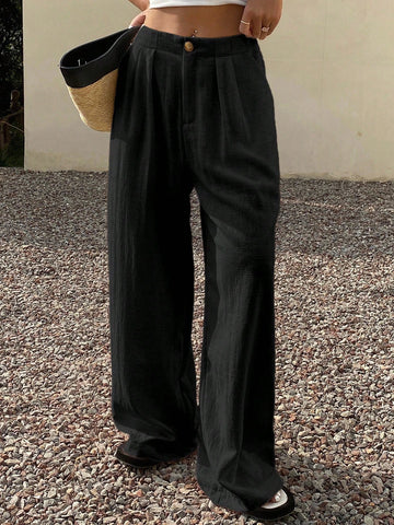 DAZY Women's Solid Color Loose Pants With Pockets