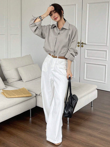 DAZY Simple Style Business Casual Solid Color Shirt