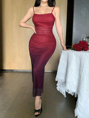 Joudiya Women Gradient Color Slim-Fit Dress With Spaghetti Stra