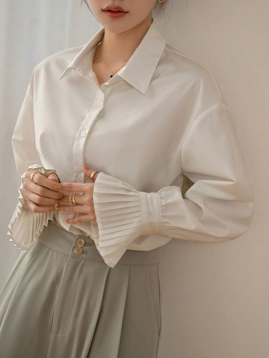 DAZY Women's Plain Long Sleeve Business Casual Shirt