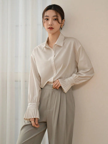 DAZY Women's Plain Long Sleeve Business Casual Shirt