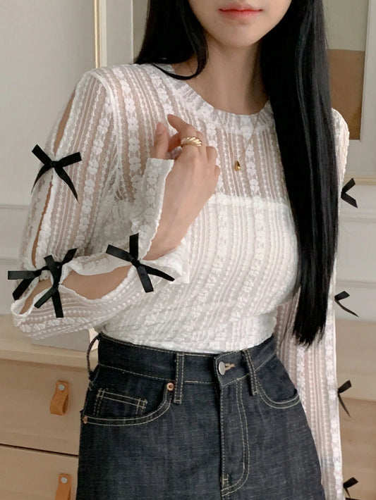 Women's Plain Simple Daily Top With Bow Decoration