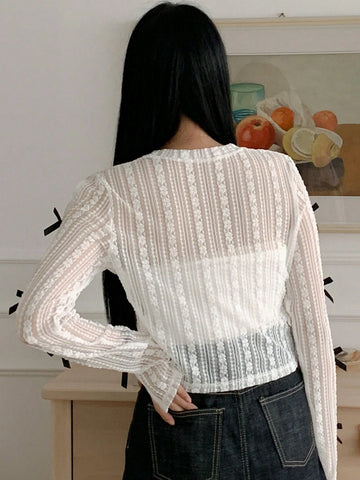 Women's Plain Simple Daily Top With Bow Decoration