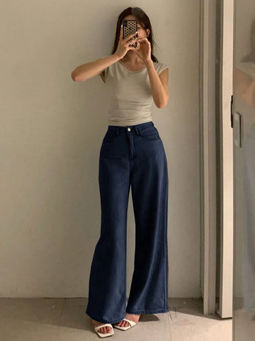 DAZY Solid Color Women's Loose Wide Leg Long Jeans