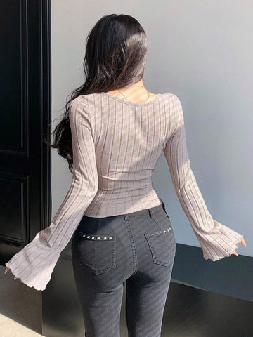 DAZY Cross Detail Long Sleeve T-Shirt