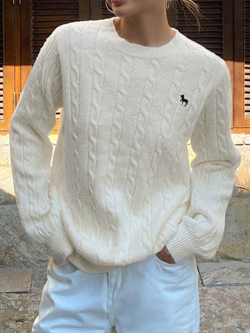 Loose Fit Embroidered Horse Design Sweater