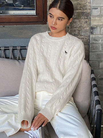 Loose Fit Embroidered Horse Design Sweater