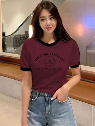 DAZY Women's Colorblock Letter Printed T-Shirt