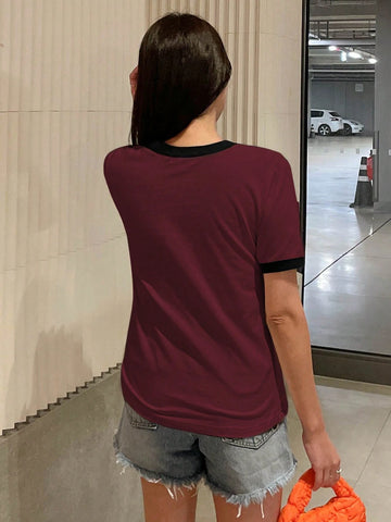 DAZY Women's Colorblock Letter Printed T-Shirt