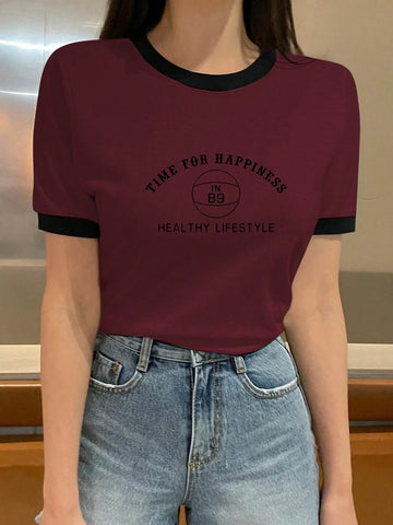 DAZY Women's Colorblock Letter Printed T-Shirt