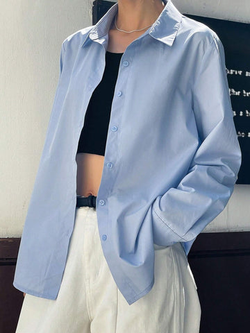 DAZY Women's Striped Loose Business Casual Long Sleeve Shirt