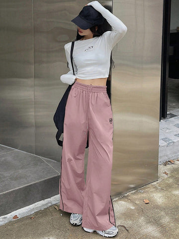 DAZY Women's Solid Color Simple Daily Pants With Bowknot Decoration