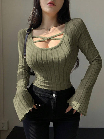 DAZY Cross Detail Long Sleeve T-Shirt