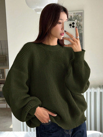 Women's Casual Solid Color Loose Fit Round Neck Sweater