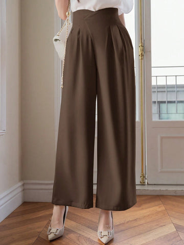 Women's Solid Color High Waist Simple Wide-Leg Pants