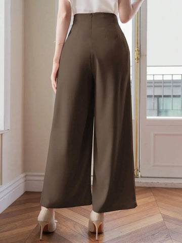 Women's Solid Color High Waist Simple Wide-Leg Pants