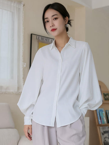 DAZY Women's Solid Color Long Sleeve Casual Business Shirt