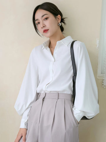 DAZY Women's Solid Color Long Sleeve Casual Business Shirt