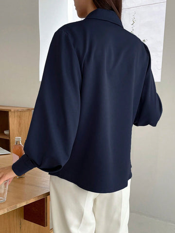 DAZY Women's Solid Color Long Sleeve Casual Business Shirt