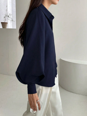 DAZY Women's Solid Color Long Sleeve Casual Business Shirt