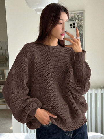 Women's Casual Solid Color Loose Fit Round Neck Sweater