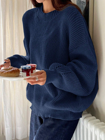 Women's Casual Solid Color Loose Fit Round Neck Sweater
