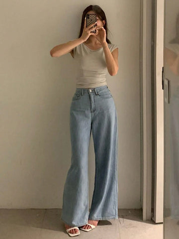 DAZY Solid Color Women's Loose Wide Leg Long Jeans
