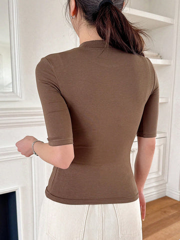 DAZY Women Plain Crew Neck Casual Top,
