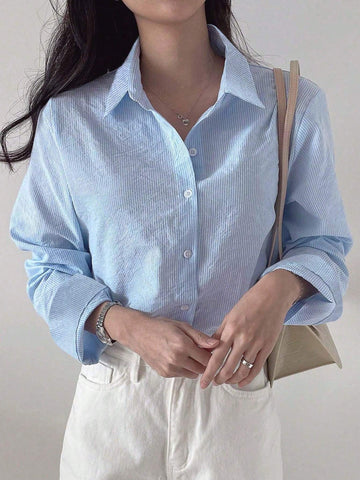 DAZY Women's Striped Loose Business Casual Long Sleeve Shirt