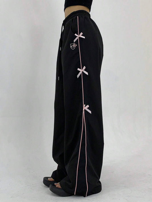 DAZY Women's Solid Color Simple Daily Pants With Bowknot Decoration
