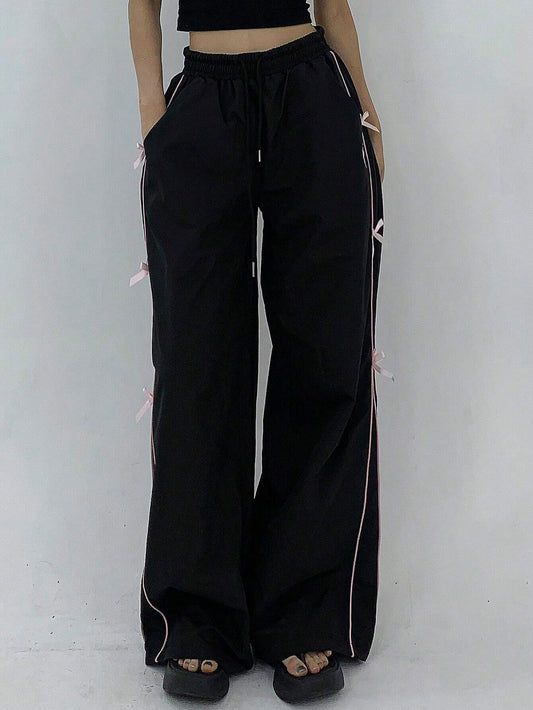 DAZY Women's Solid Color Simple Daily Pants With Bowknot Decoration