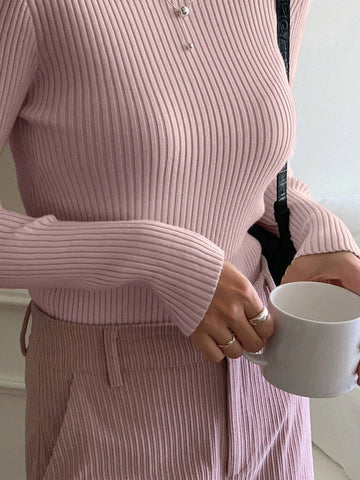 Women Casual Business Style Solid Color Slim Fit Sweater