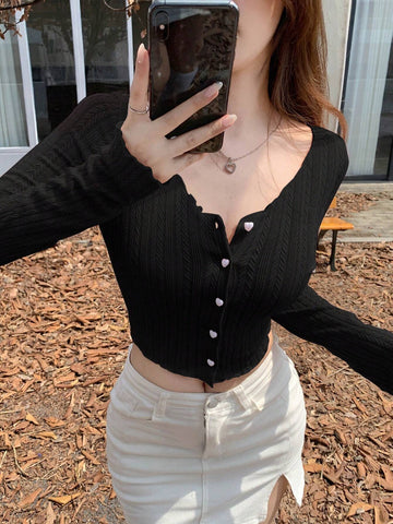 Textured Striped Heart Design Women's T-Shirt