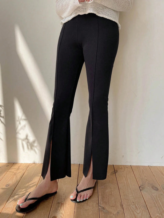 Women's Solid Color Split Hem Flared Leg Casual Pants