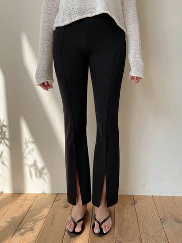 Women's Solid Color Split Hem Flared Leg Casual Pants