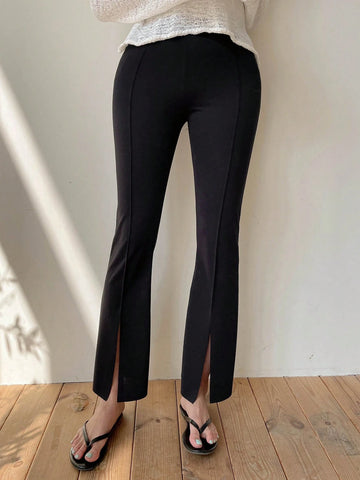 Women's Solid Color Split Hem Flared Leg Casual Pants