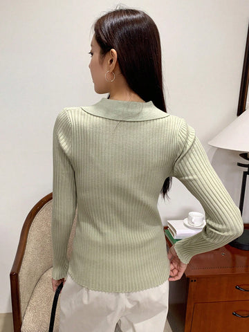 DAZY Solid Color Casual Business Style Turtleneck Fitted Sweater